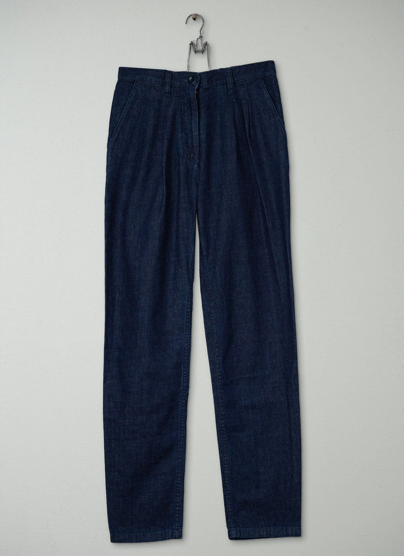 Reworn Denim Pleat Front Pants Size 8 (1386) | Indigo