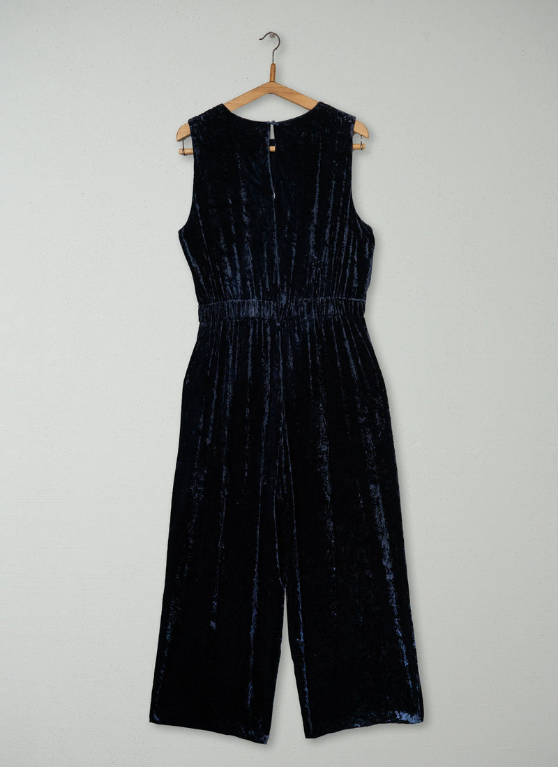 Reworn Silk Velvet Jumpsuit Size 14 (1682) | Navy