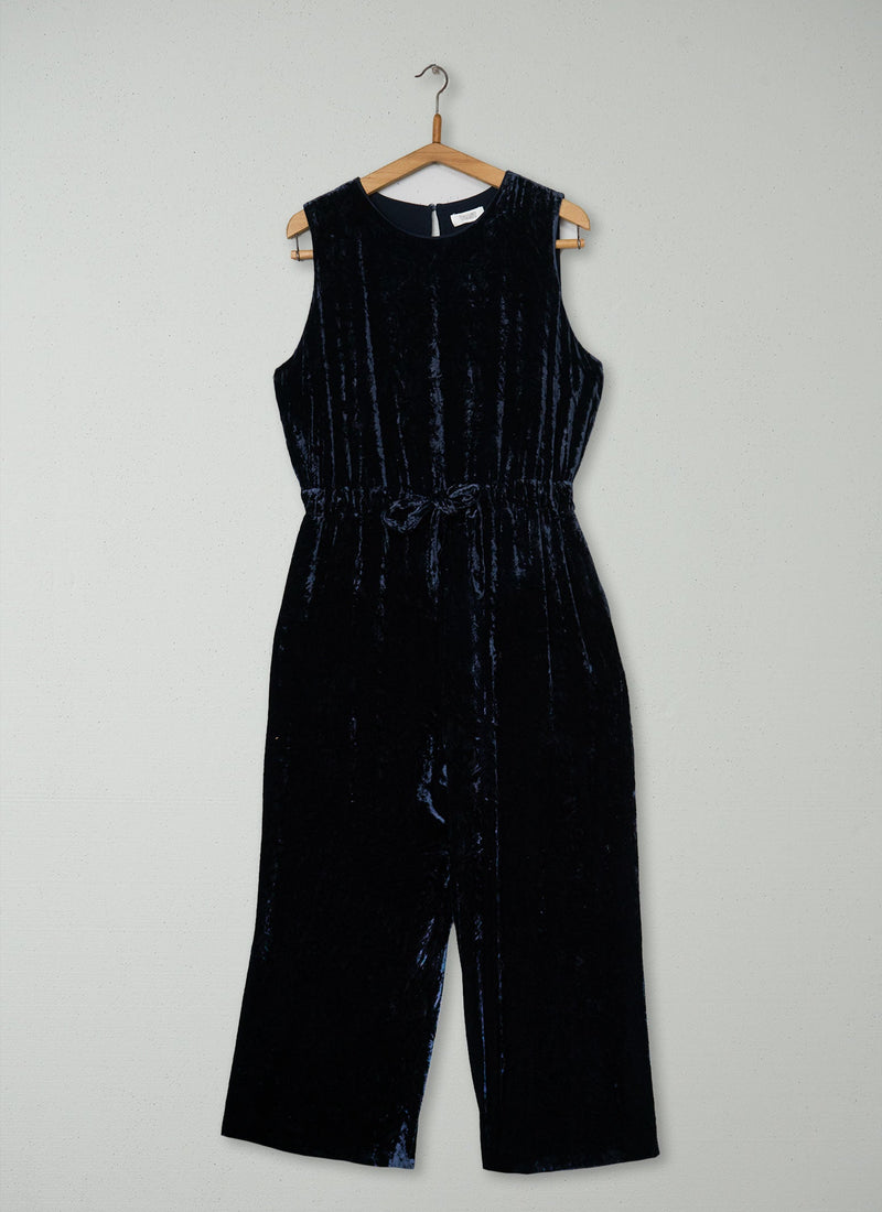 Reworn Silk Velvet Jumpsuit Size 14 (1682) | Navy