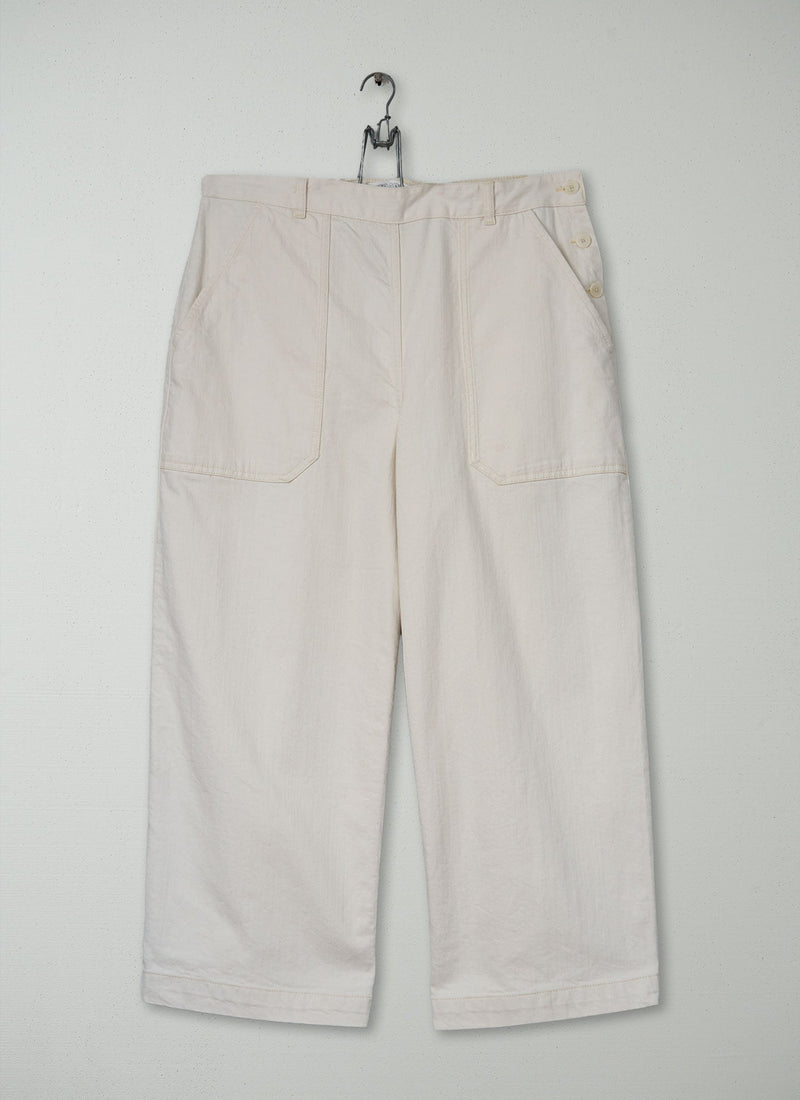 Reworn Annie Side Button Trousers Size 6 (1434) | Ecru