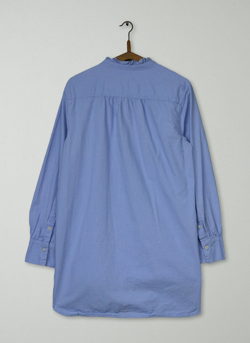Reworn Oxford Ruffle Collar Cotton Shirt Size 6 (1234) | Blue