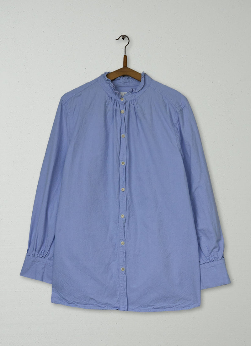 Reworn Oxford Ruffle Collar Cotton Shirt Size 6 (1234) | Blue