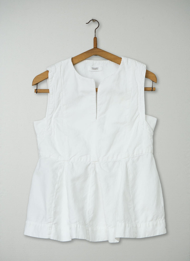 Reworn Cotton Linen Pleat Top Size 6 (1055) | White