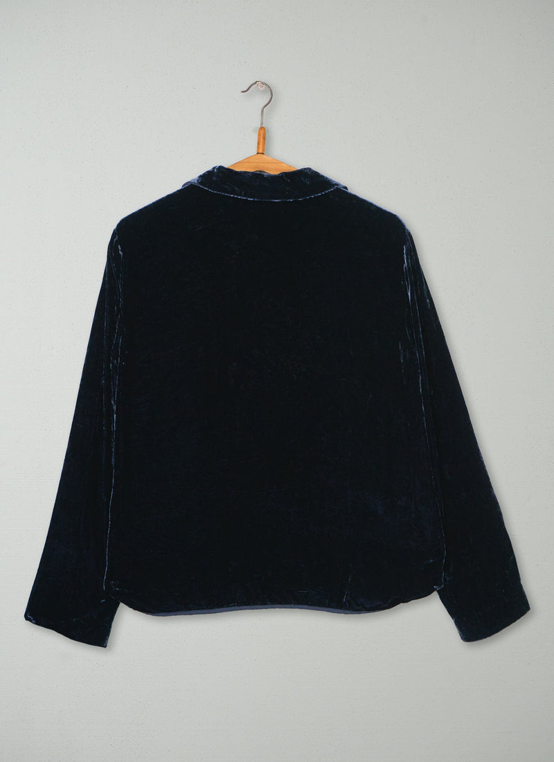 Reworn Silk Velvet Pj Shirt Size 8 (1248) | Midnight