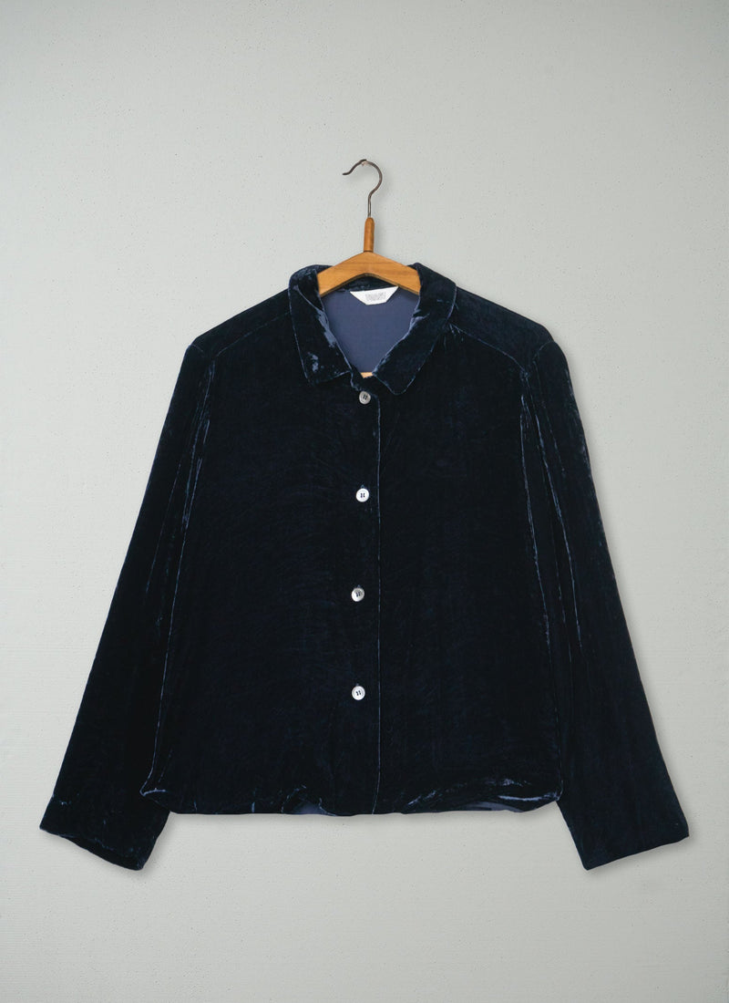 Reworn Silk Velvet Pj Shirt Size 8 (1248) | Midnight