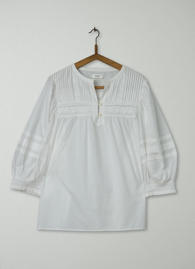 Reworn Pin Tuck Cotton Top Size M (1263) | White