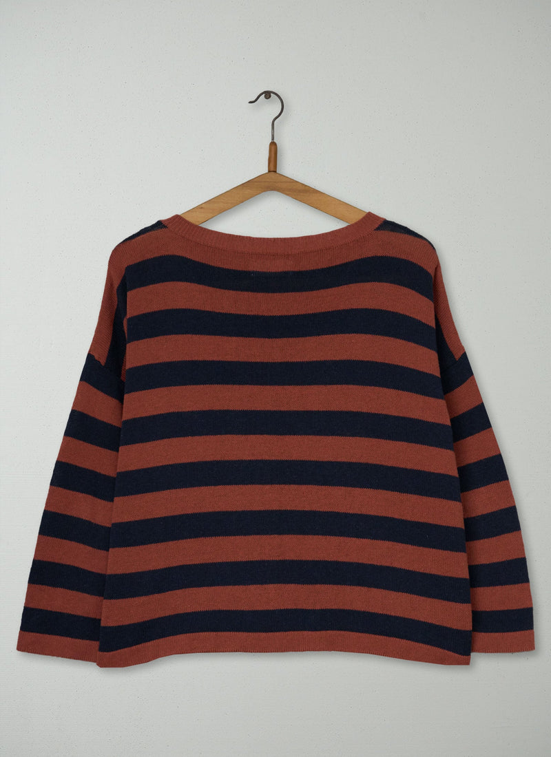 Reworn Stripe Cotton Linen Knit Top Size M (690) | Multi