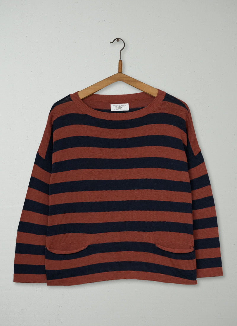 Reworn Stripe Cotton Linen Knit Top Size M (690) | Multi