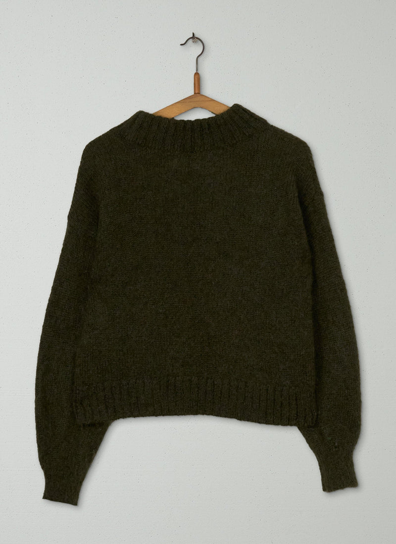 Reworn Balloon Sleeve Sweater Size S (725) | Dark Olive