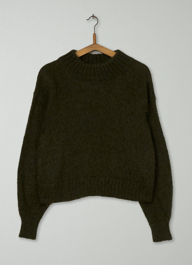 Reworn Balloon Sleeve Sweater Size S (725) | Dark Olive