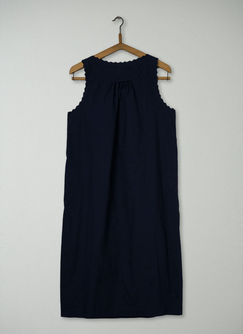 Reworn Cotton Scallop Nightie Size S (277) | Navy