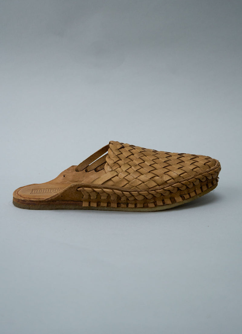 Reworn Heirloom Leather Slides Size 4 (651) | Natural