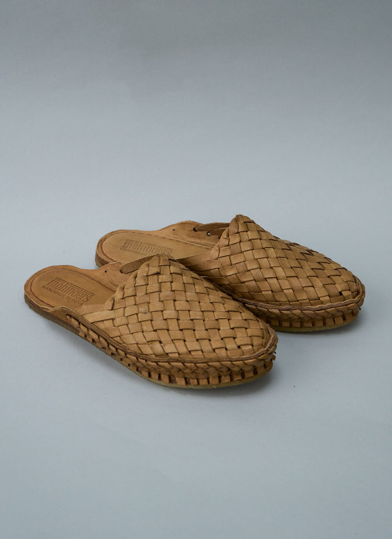 Reworn Heirloom Leather Slides Size 4 (651) | Natural