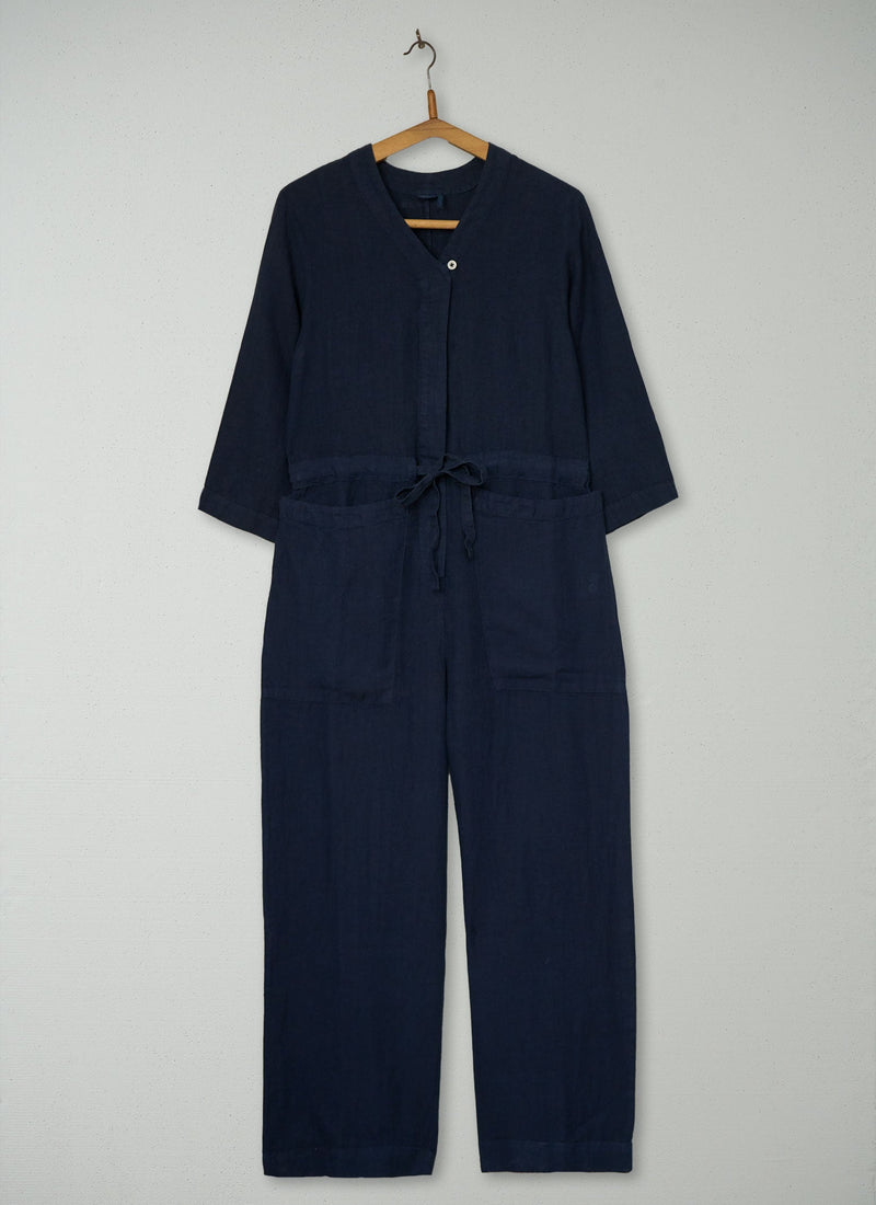 Reworn Linen Jumpsuit Size XXS (1437) | Midnight