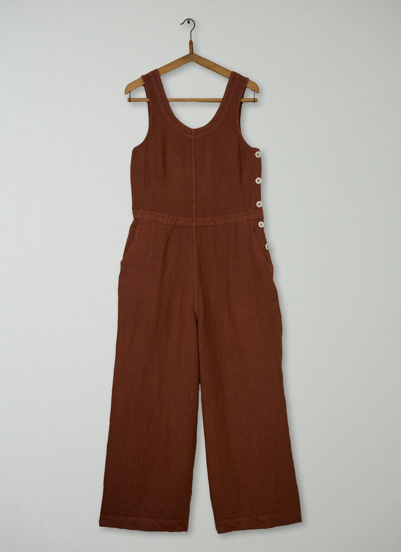 Reworn Linen Side Button Jumpsuit Size XS (1447) | Copper