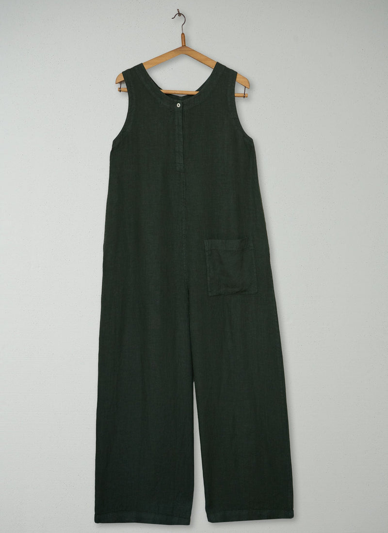 Reworn Linen Jumpsuit Size 12 (1456) | Dark Green