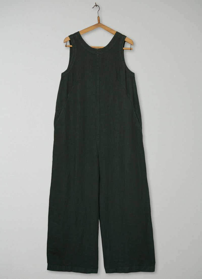 Reworn Linen Jumpsuit Size 12 (1456) | Dark Green