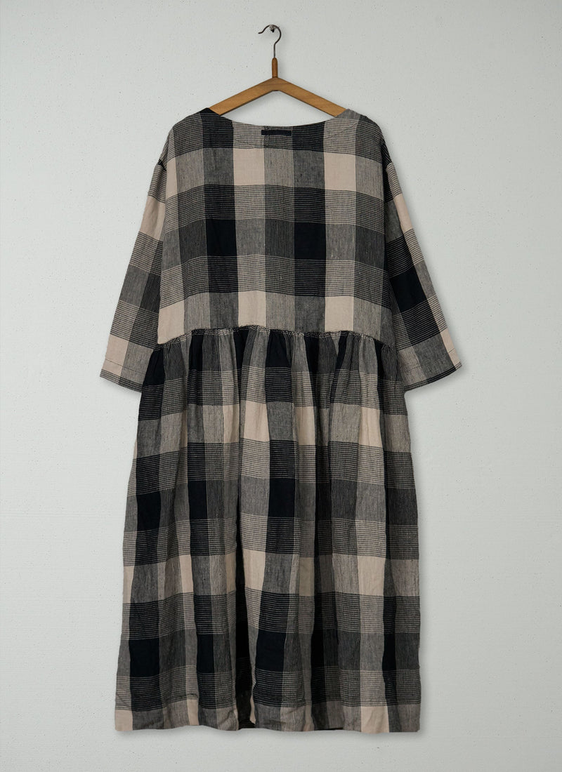Reworn Check Linen Dress Size M (1904) | Multi