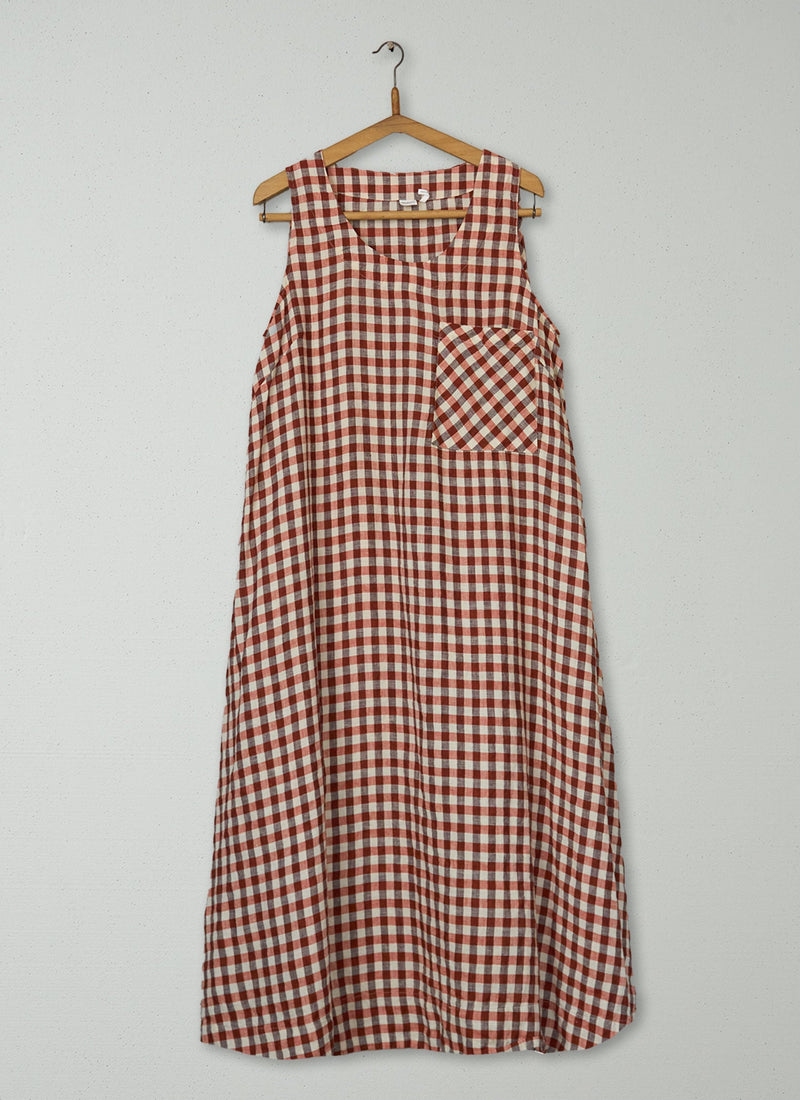 Reworn Panelled Gingham Sleeveless Dress Size XS (1895) | Blush