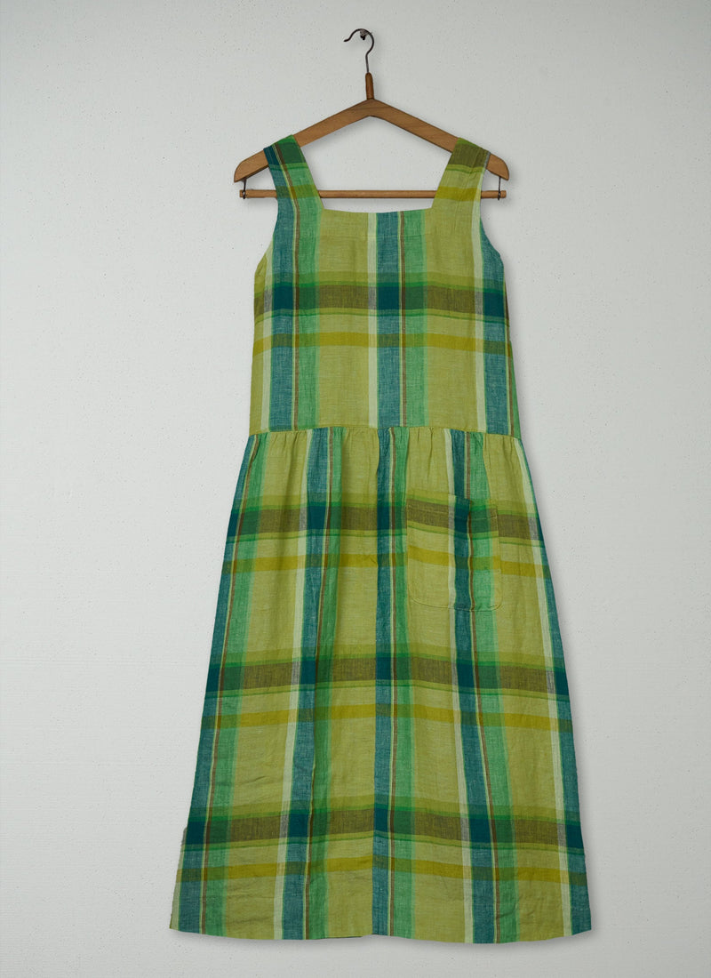 Reworn Check Linen Dropped Waist Dress Size XXS (1983) | Multi