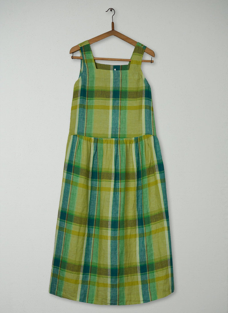 Reworn Check Linen Dropped Waist Dress Size XXS (1983) | Multi