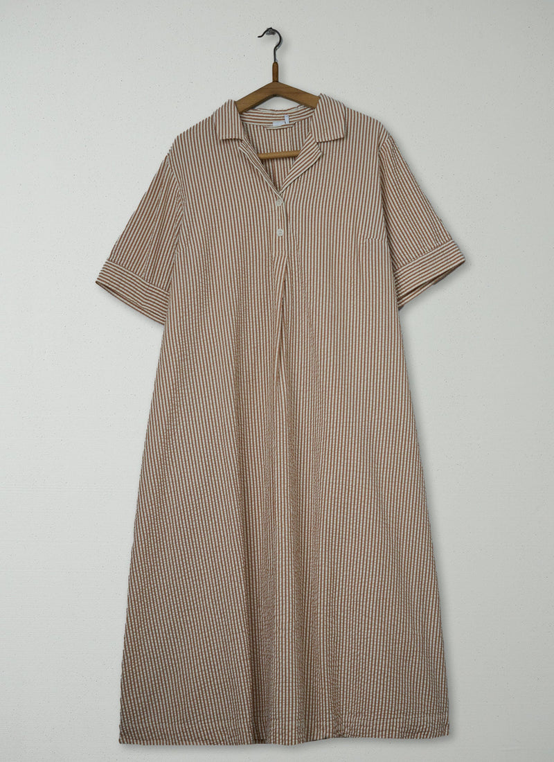 Reworn Stripe Cotton Seersucker Dress Size 18 (2150) | Multi