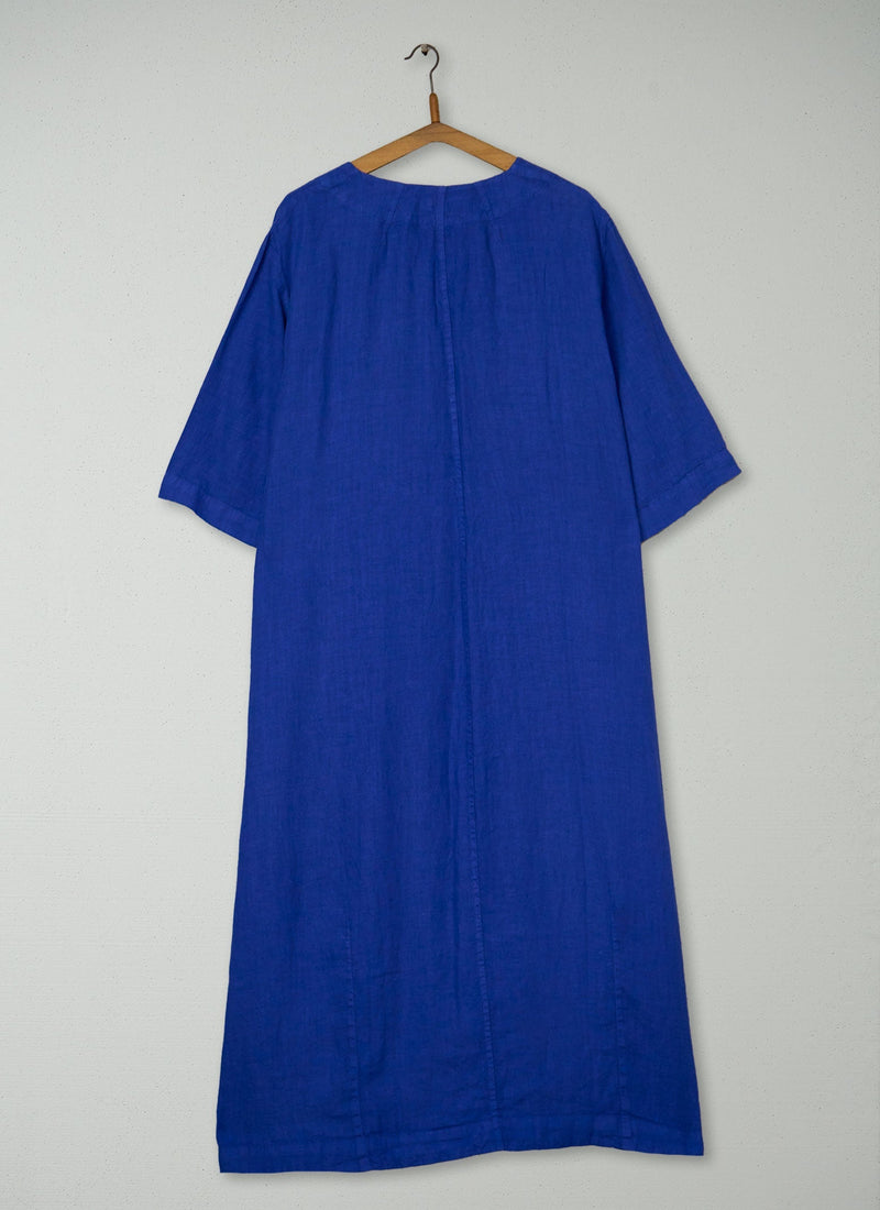 Reworn Linen Button Front Dress Size XS (2197) | Carmine Blue