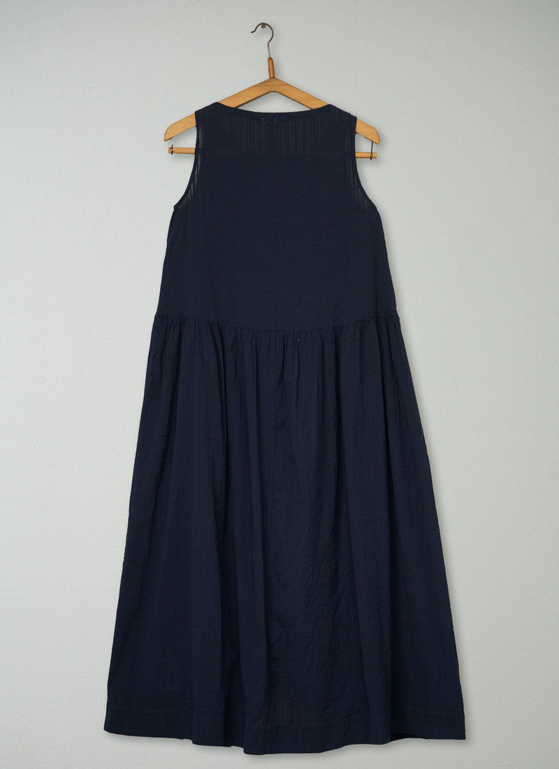 Reworn Cotton Seersucker Dress Size 4 (2054) | Navy