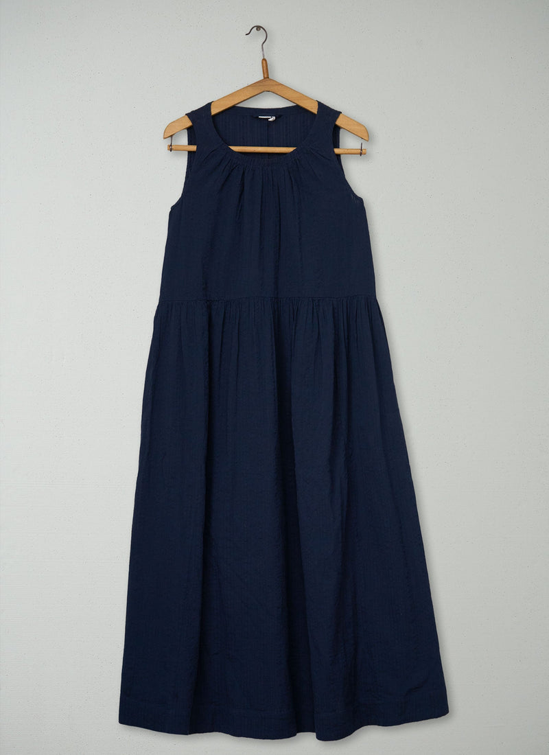 Reworn Cotton Seersucker Dress Size 4 (2054) | Navy