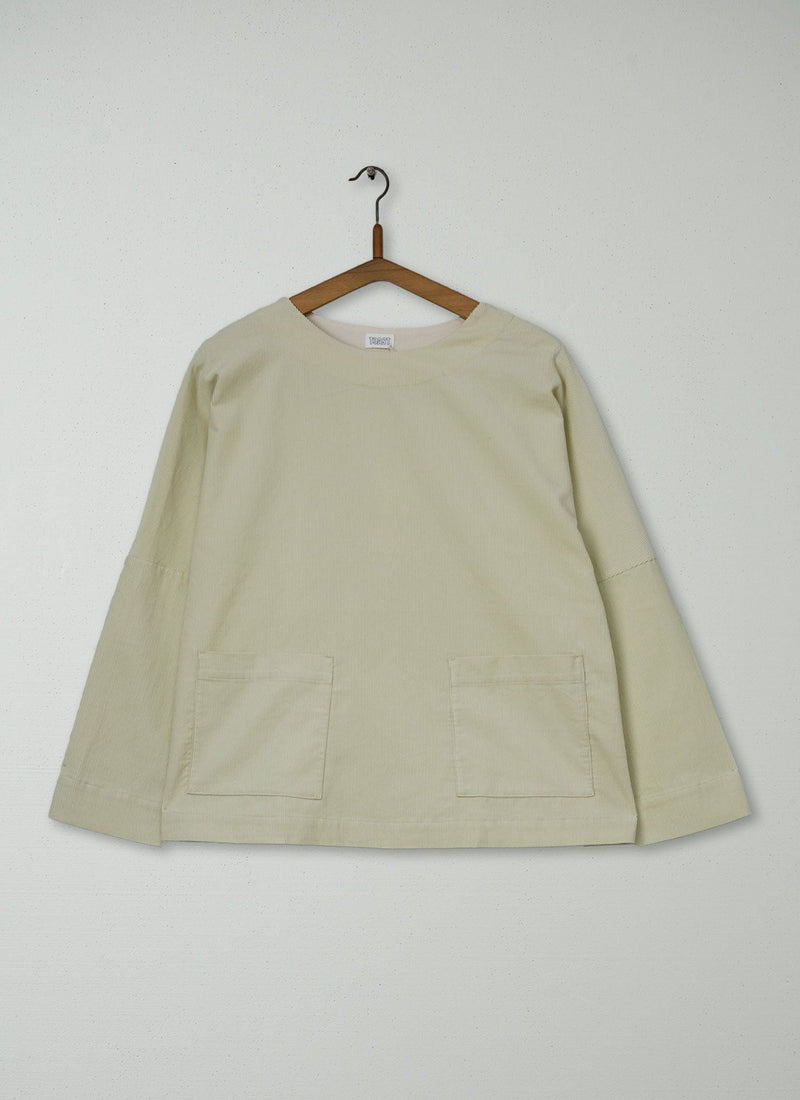 Reworn Button Shoulder Cord Smock Size S (1241) | Ecru