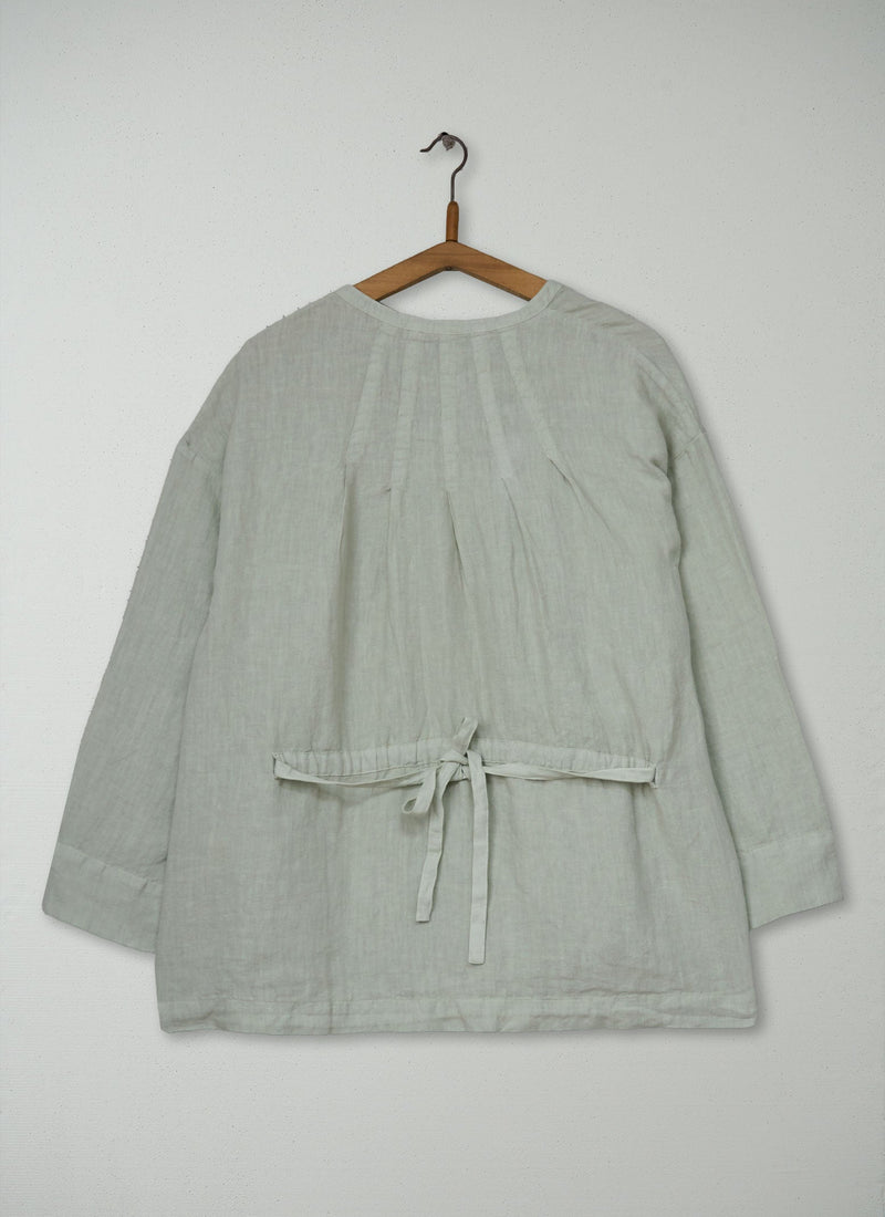 Reworn Linen Tie Shirt Size L (1244) | Mist Blue