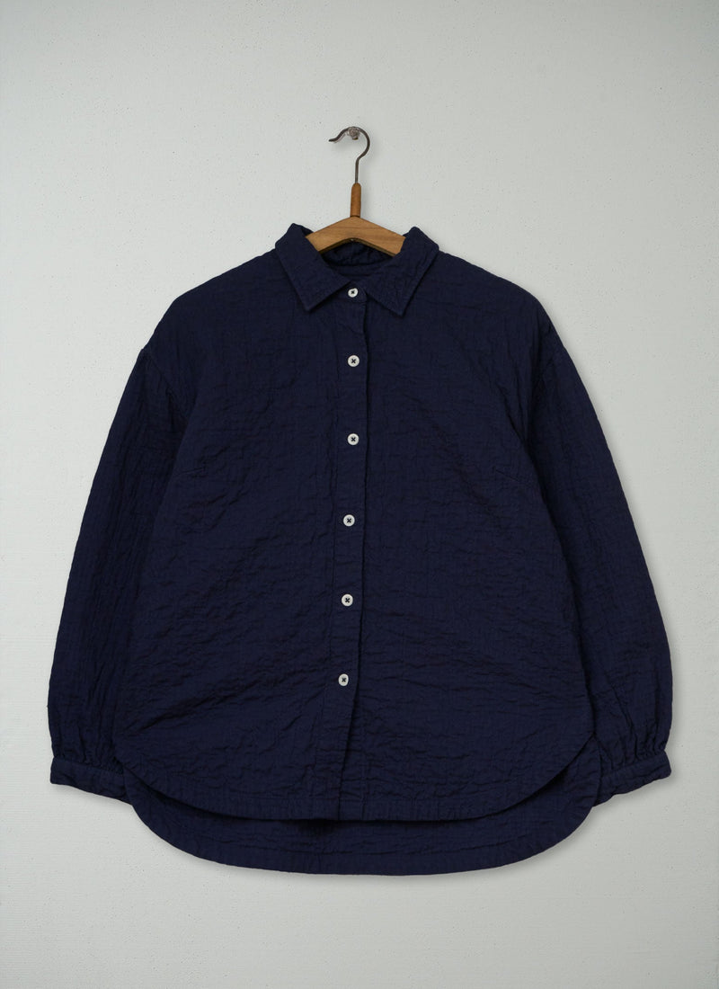 Reworn Quilted Cotton Shirt Size S (1233) | Indigo Blue