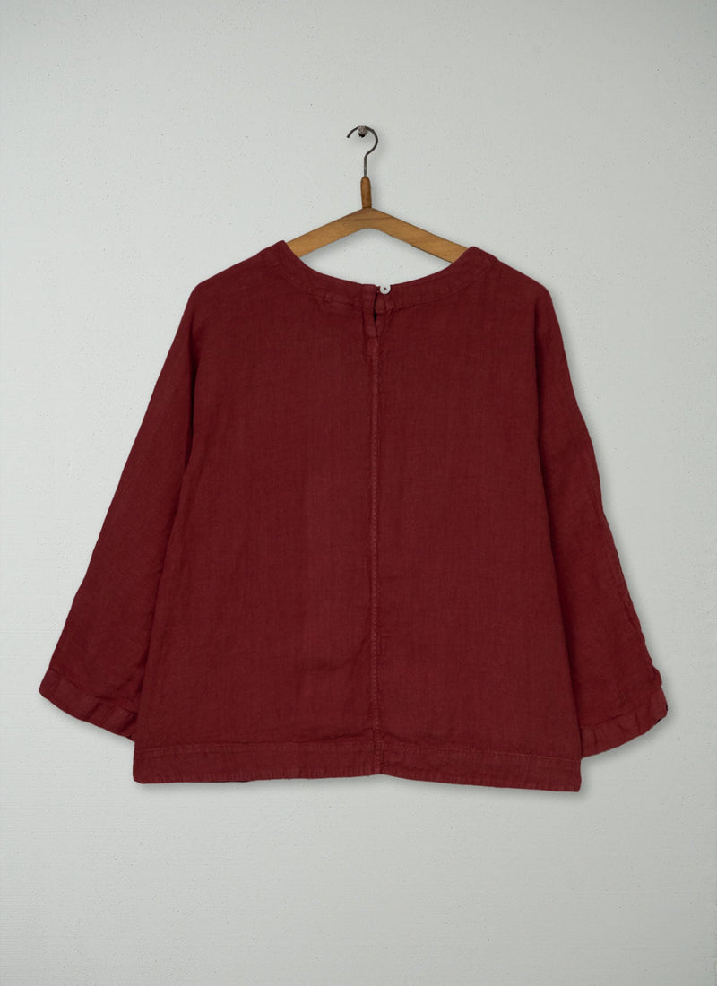 Reworn Linen Top Size XS (1067) | Deep Berry