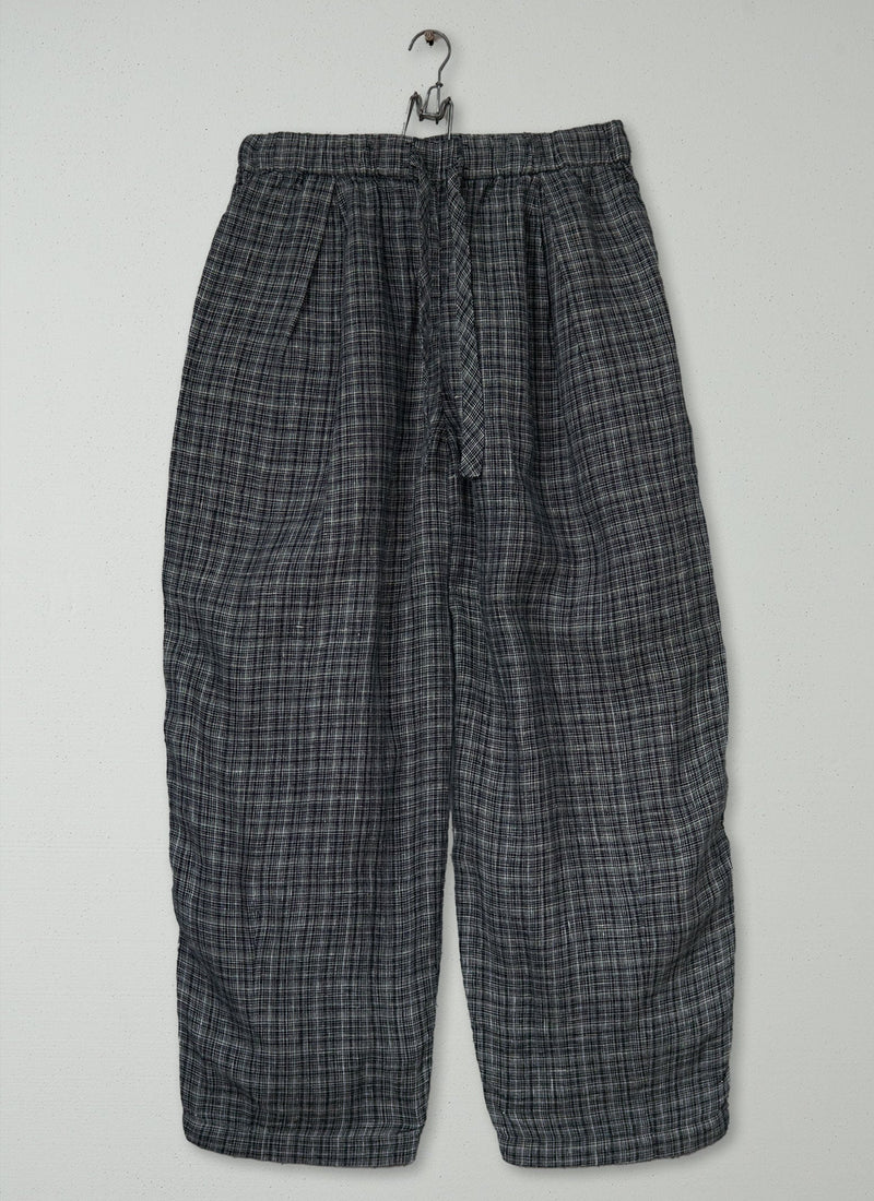 Reworn Check Linen Trousers Size S (1643) | Charcoal