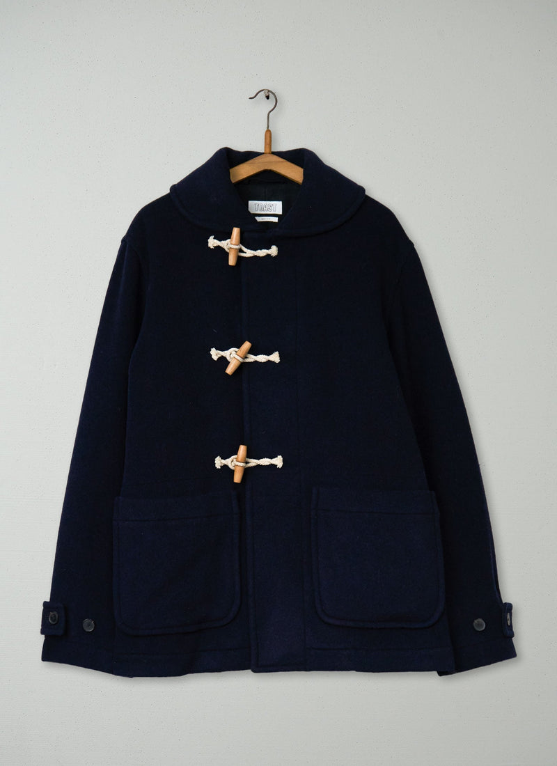Reworn Short Melton Duffle Coat Size XL (051) | Dark Navy