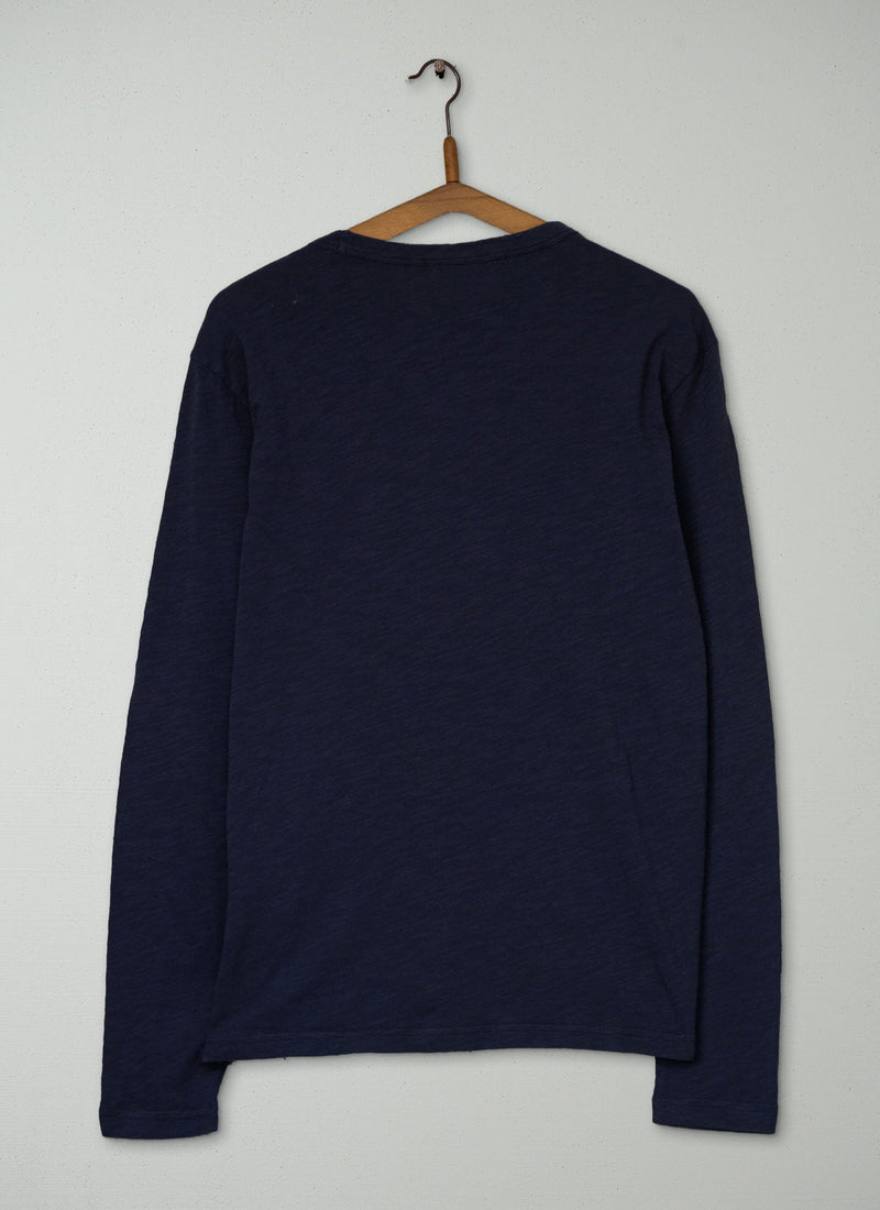 Reworn Mens Long Sleeve Tee Size S (020) | Prussian Blue