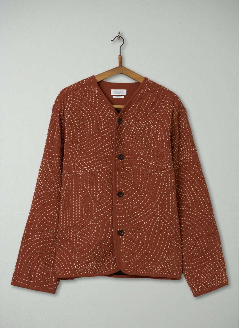Reworn Mens Kantha Jacket Size M (013) | Red Granite