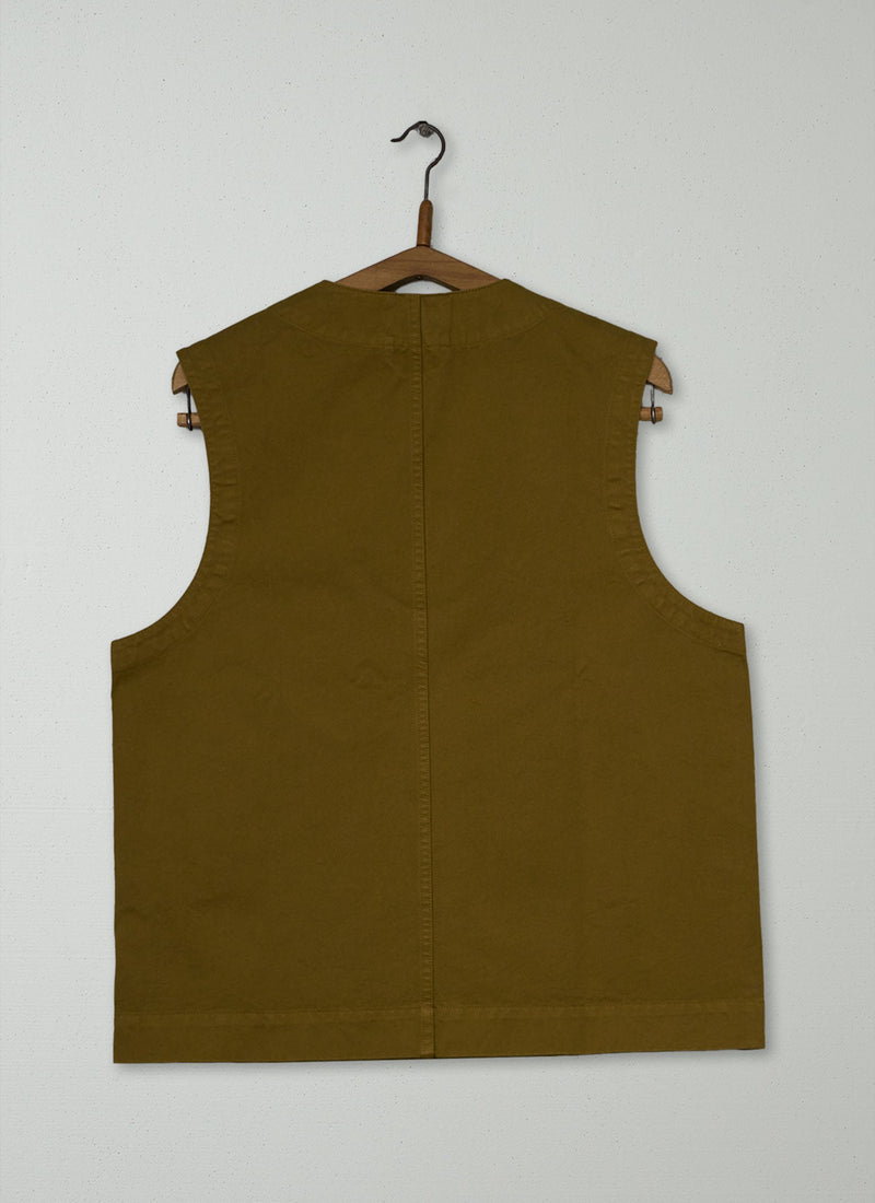 Reworn Mens Cotton Twill Gilet Size XS (052) | Cumin