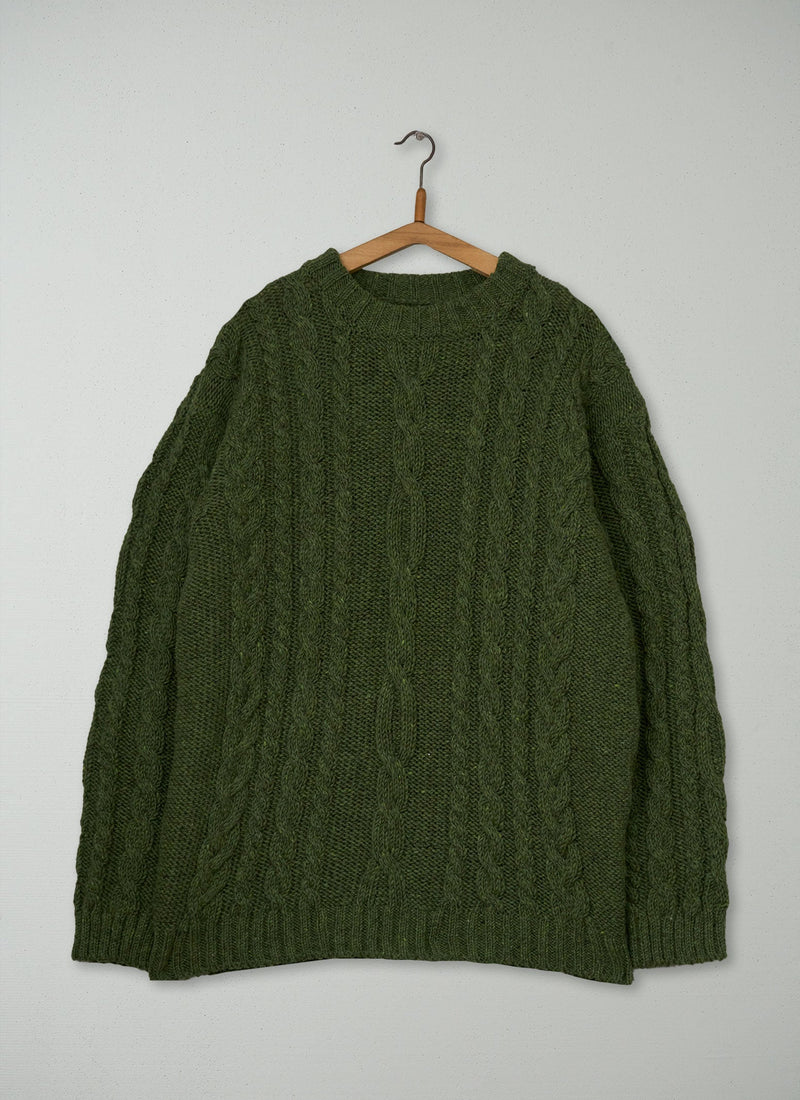Reworn Mens Donegal Wool Cable Sweater Size M (058) | Green Jasper