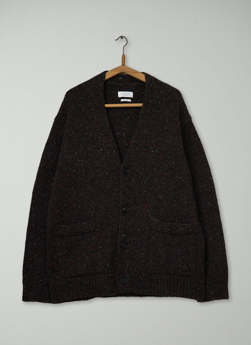 Reworn Mens Donegal Wool Cardigan Size L (054) | Bark