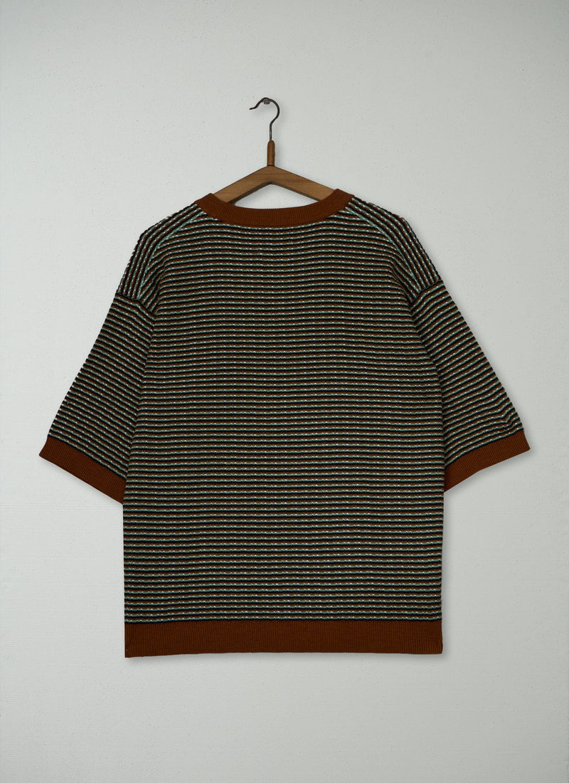 Reworn Mens Knitted Cotton Tee Size M (059) | Multi