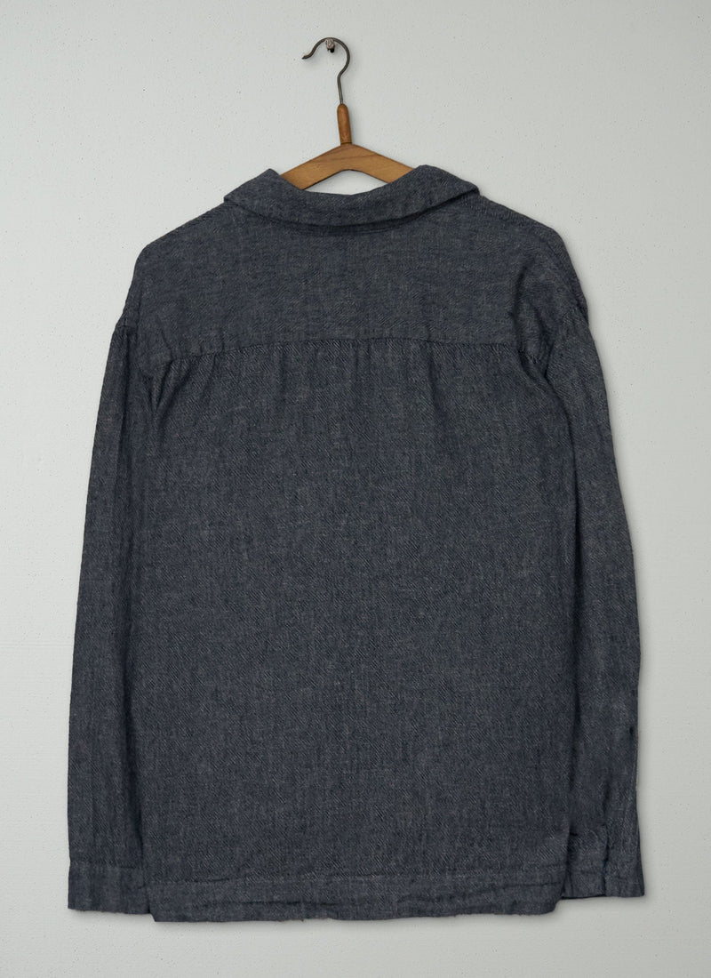Reworn Mens Grandad Collar Linen Shirt Size S (058) | Multi