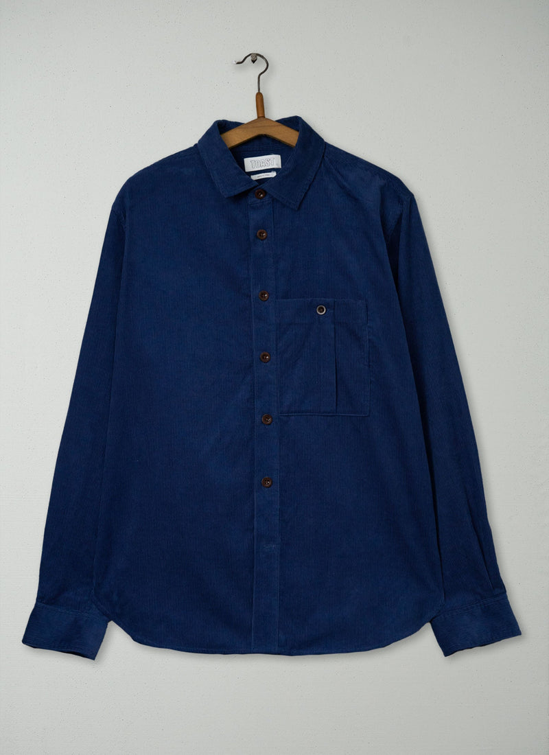Reworn Mens Cord Shirt Size M (059) | Denim Blue