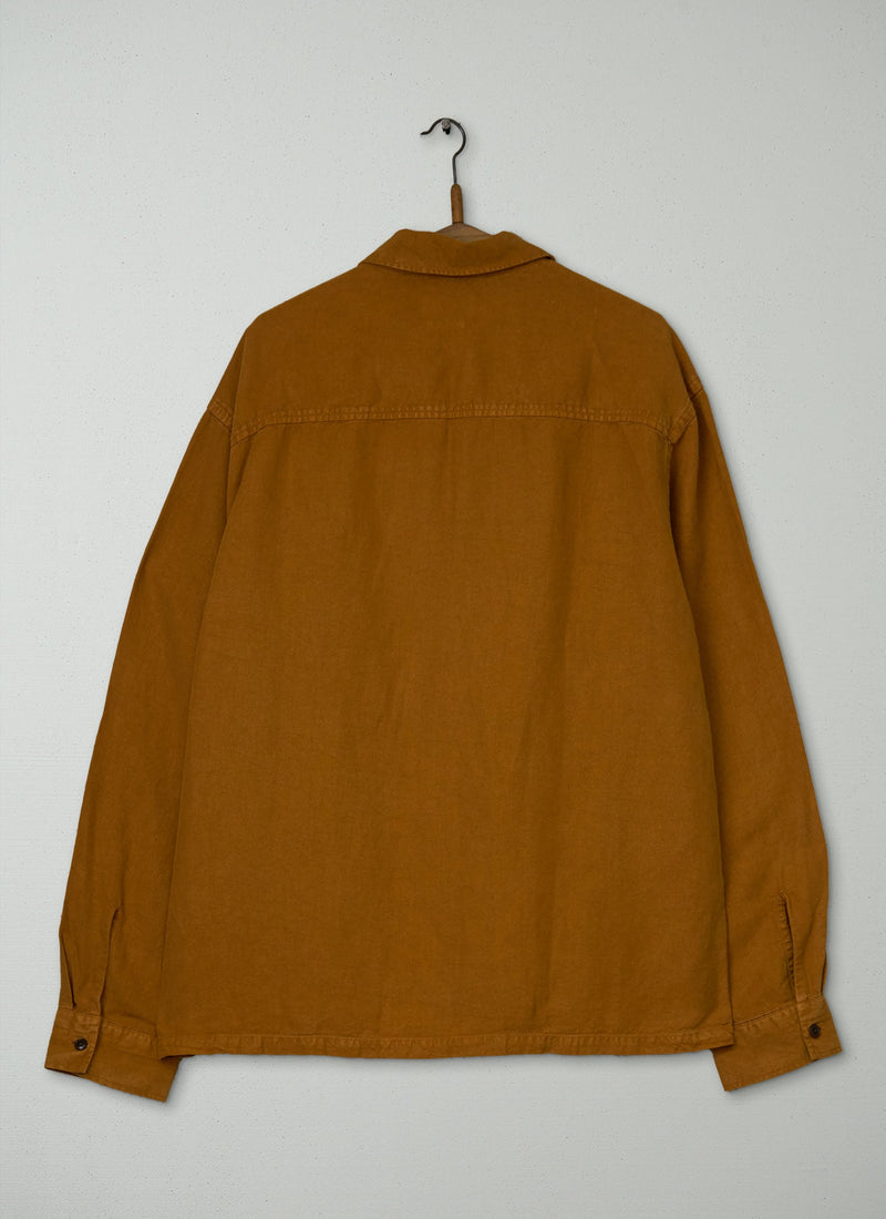 Reworn Mens Lyocell Linen Herringbone Shirt Size M (054) | Light Umber