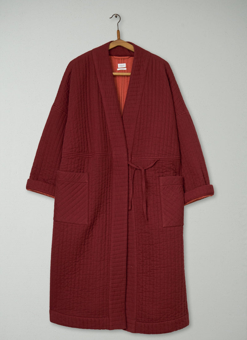 Reworn Quilted Cotton Gown Size SM (082) | Deep Berry