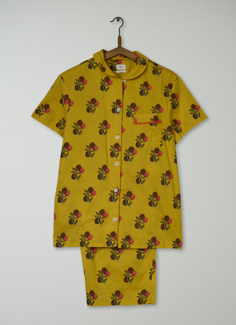 Reworn Block Print Cotton Pajamas Size XS (287) | Multi