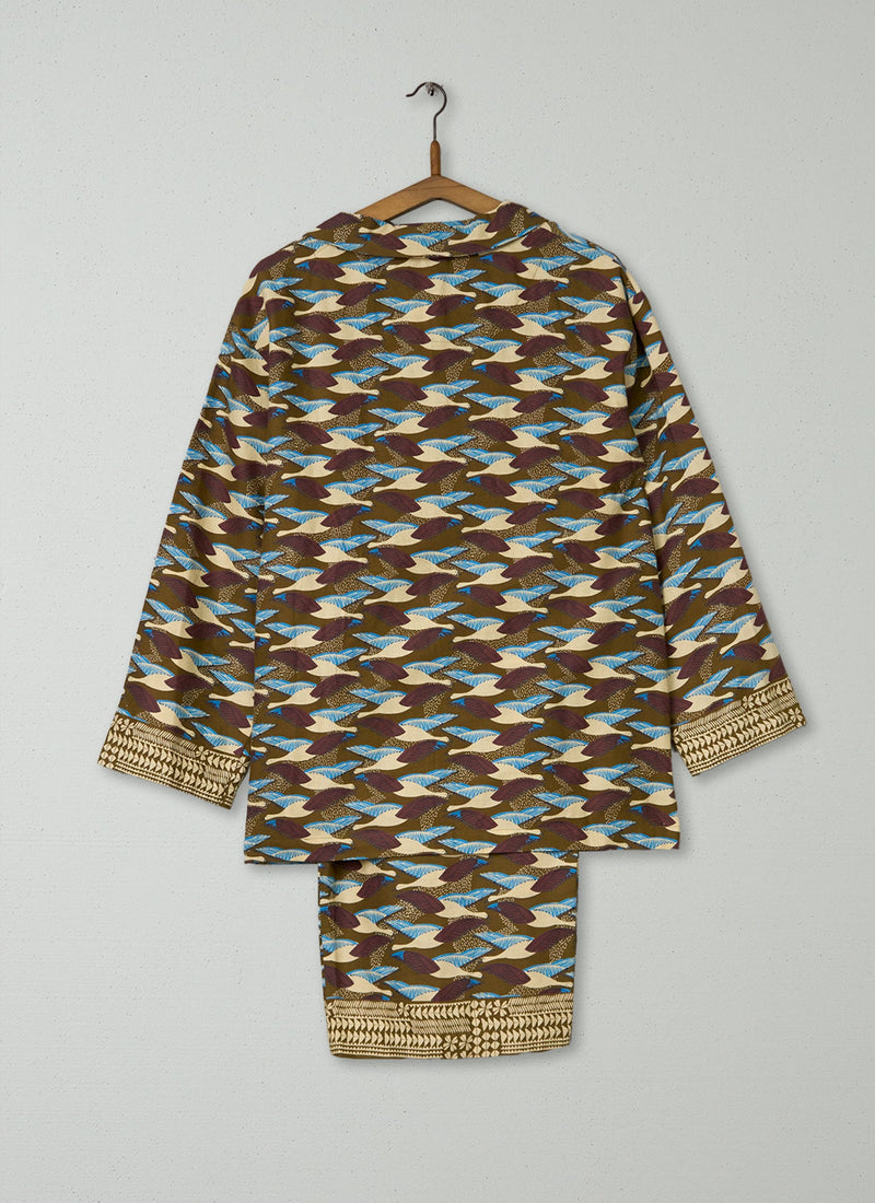 Reworn Bird Print Pajamas Size XS (250) | Olive
