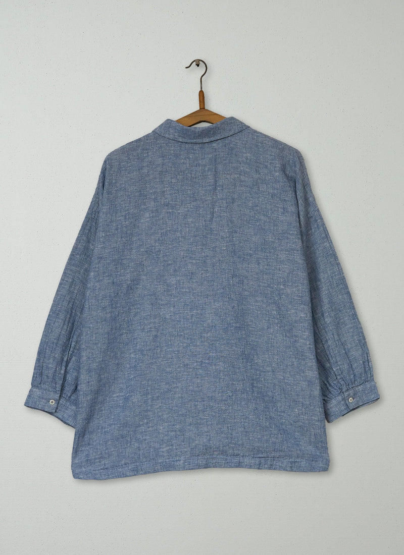 Reworn Cotton Linen Lounge Shirt Size M (257) | Dusty Blue