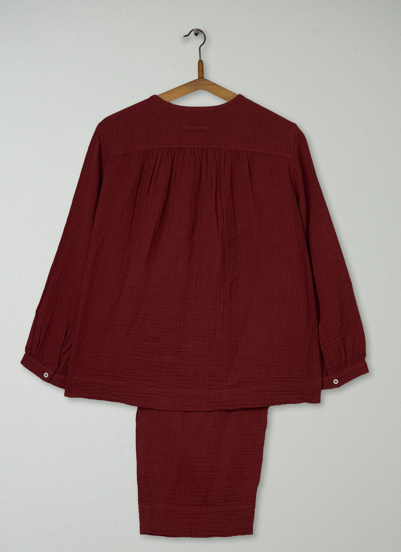Reworn Crinkle Cotton Pajamas Size M (259) | Deep Berry