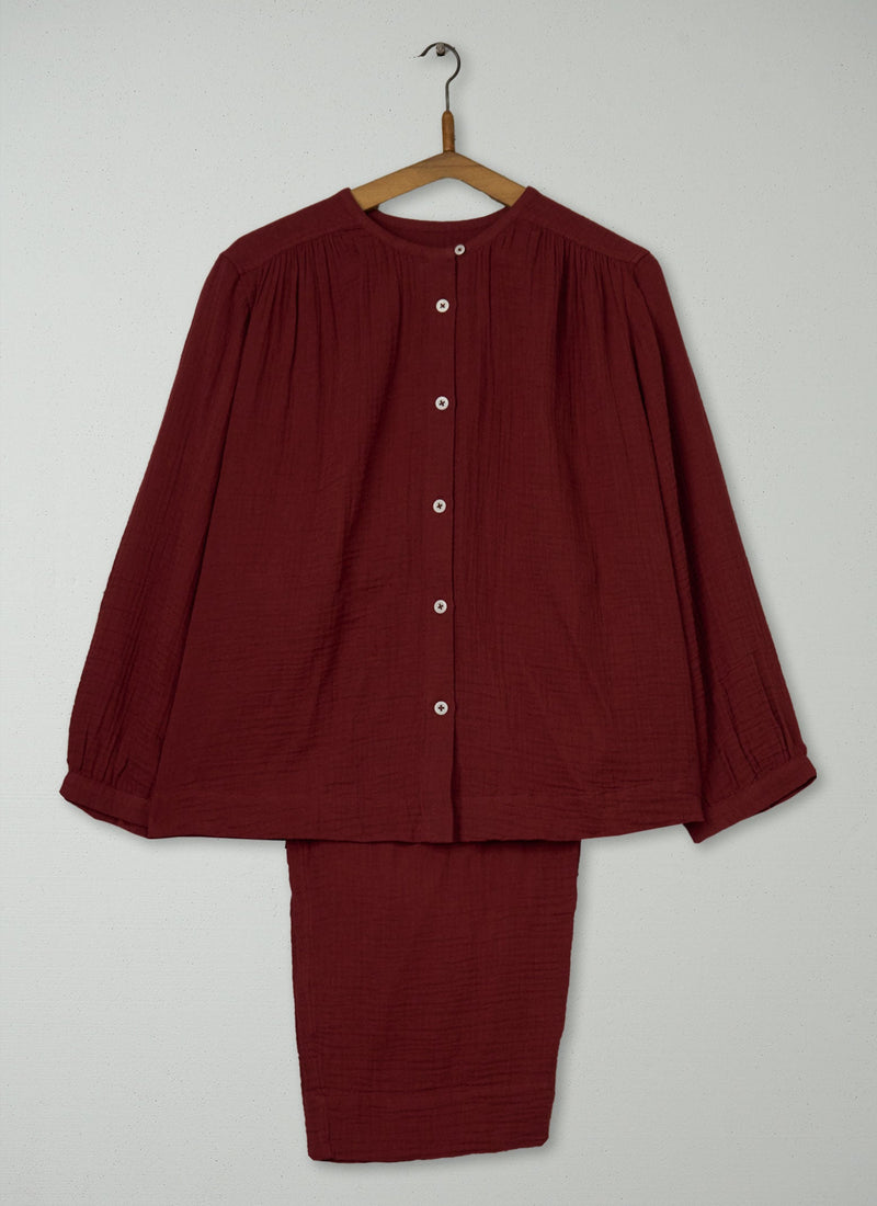 Reworn Crinkle Cotton Pajamas Size M (259) | Deep Berry